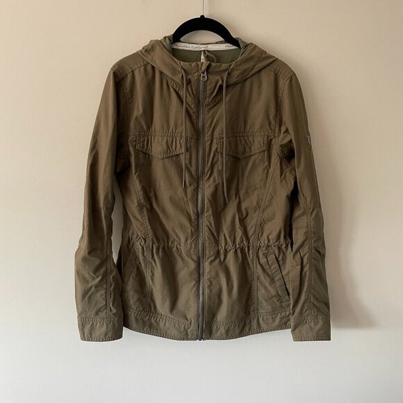 Kuhl Stryka Zip Up Hooded Elastic Waist Long Sleeve Rain Jacket Green Small - Picture 2 of 11
